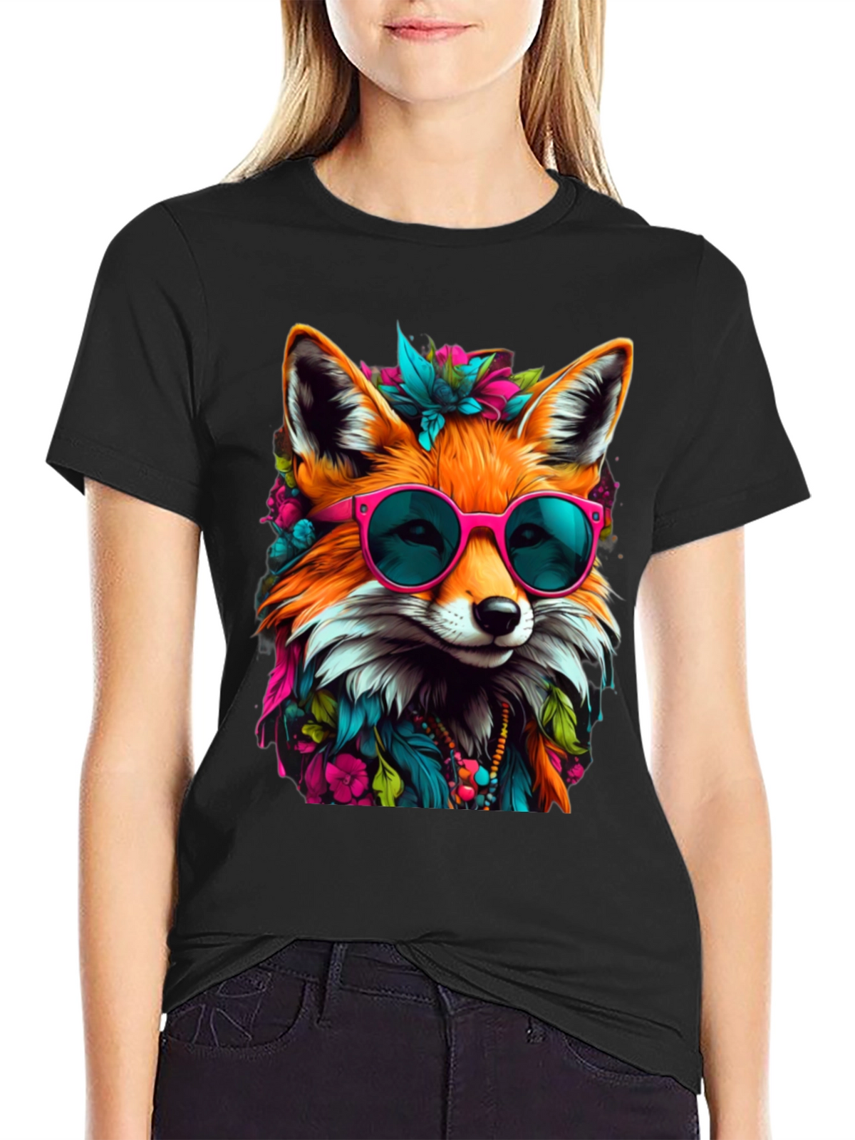 Fox with Sunglasses Graphic Tee - Stylish Animal Print