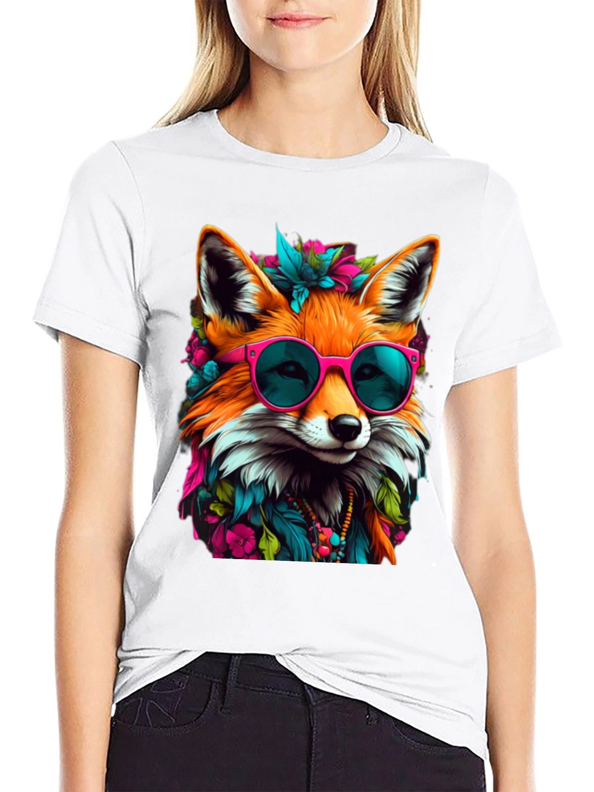 Fox with Sunglasses Graphic Tee - Stylish Animal Print