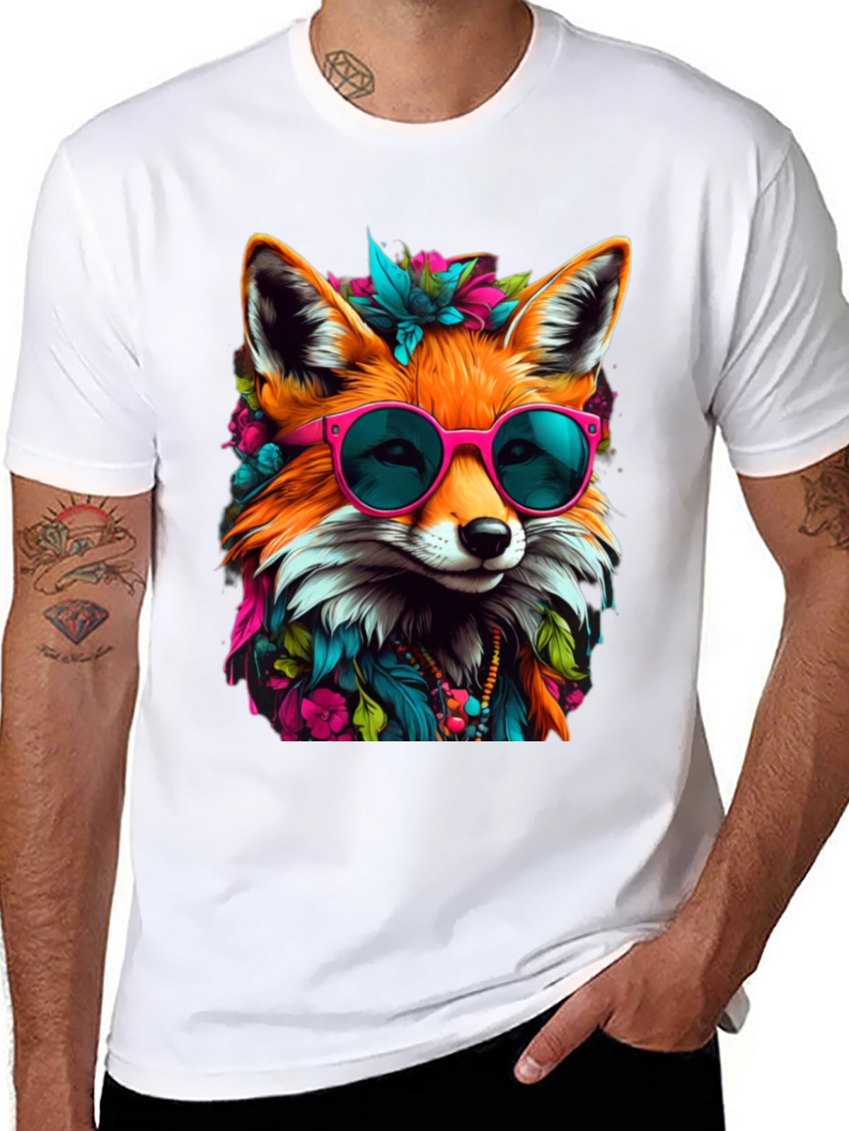Fox with Sunglasses Graphic Tee - Stylish Animal Print
