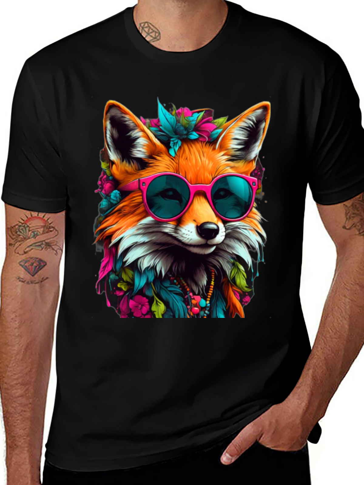 Fox with Sunglasses Graphic Tee - Stylish Animal Print