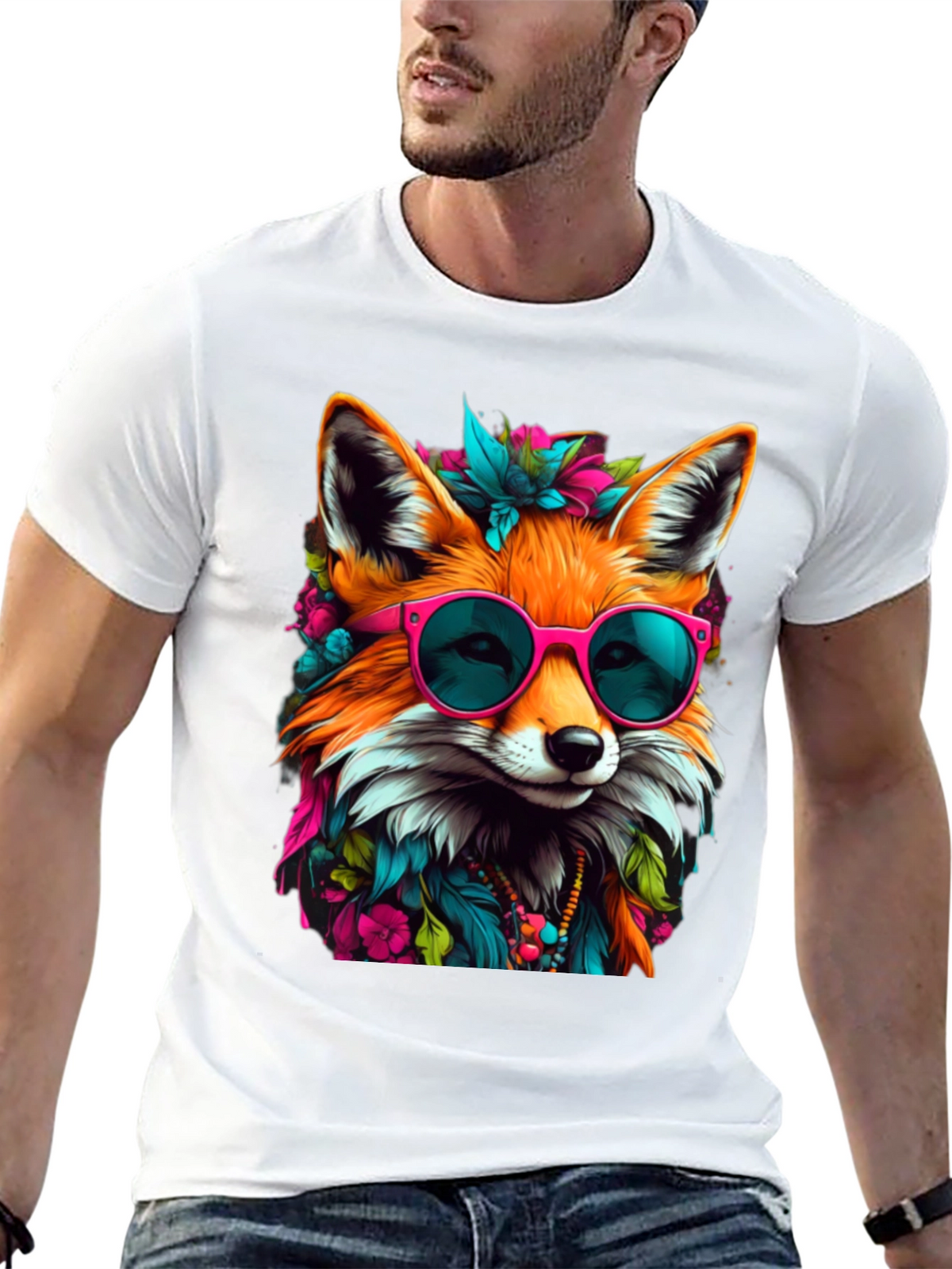 Fox with Sunglasses Graphic Tee - Stylish Animal Print