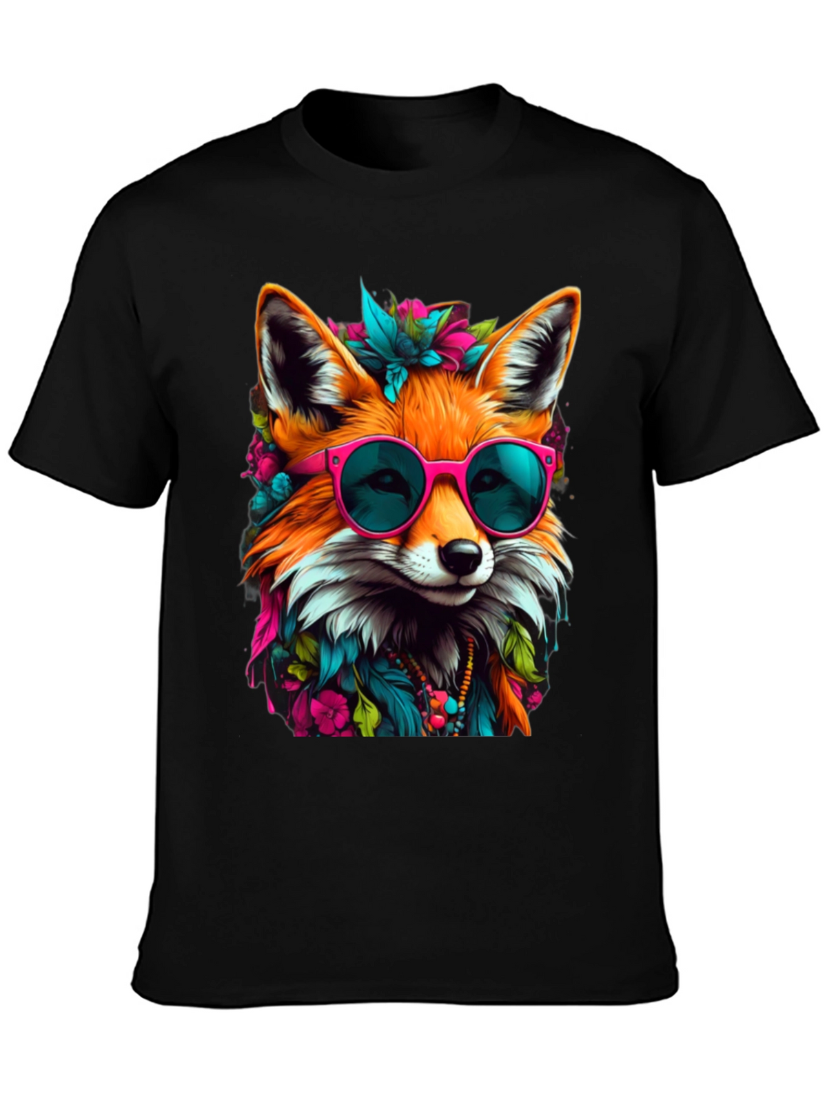 Fox with Sunglasses Graphic Tee - Stylish Animal Print