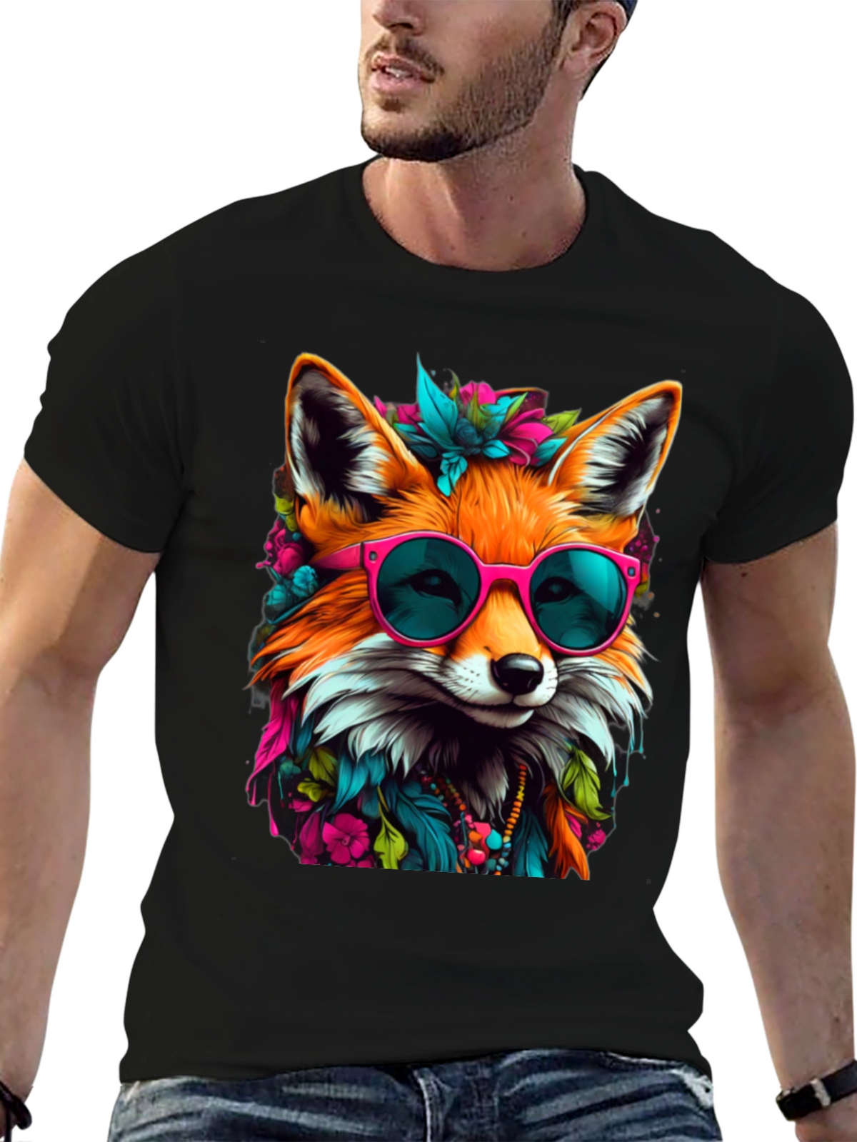 Fox with Sunglasses Graphic Tee - Stylish Animal Print