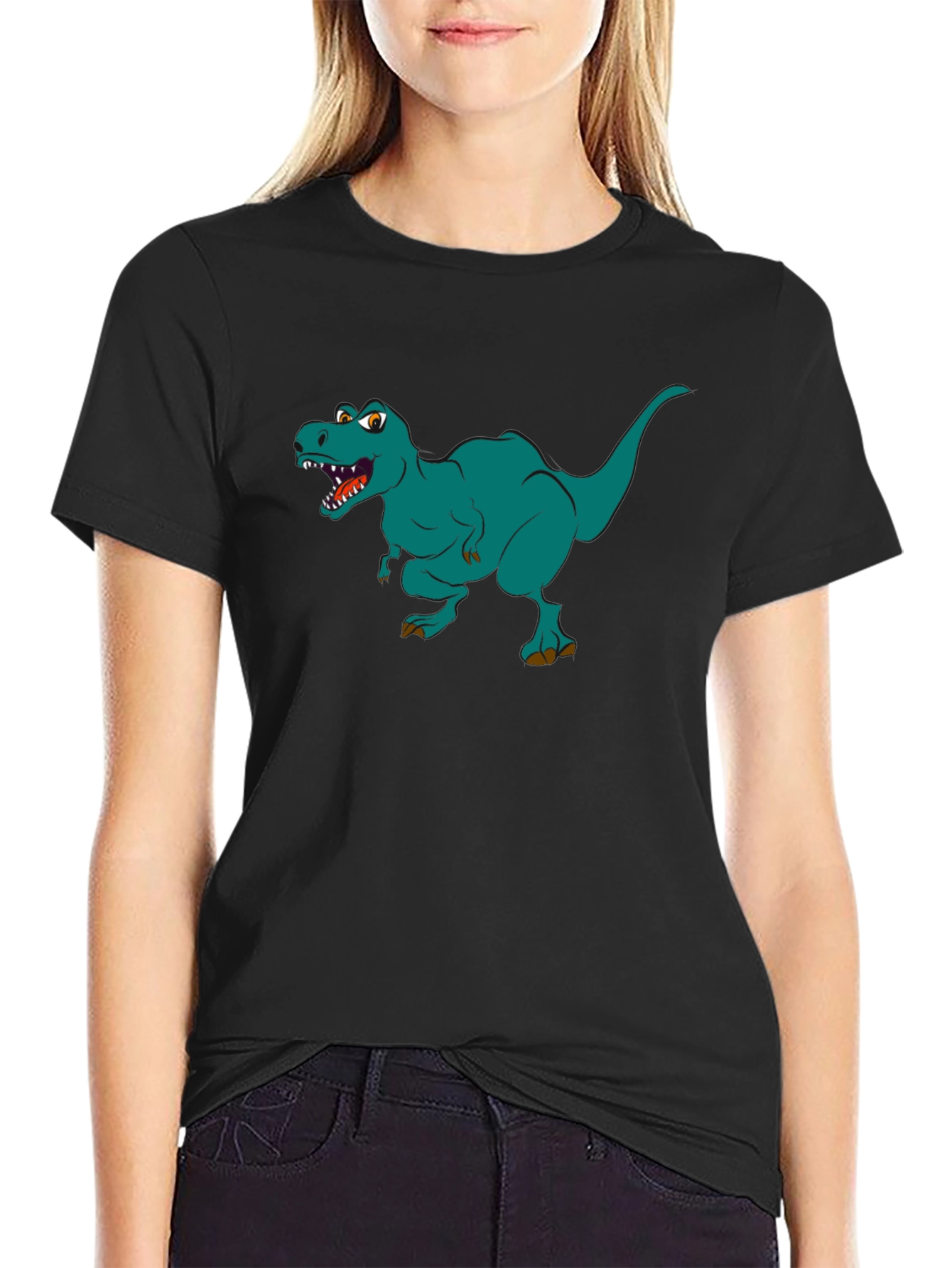 Dino T-Rex Graphic Print Black T-Shirt