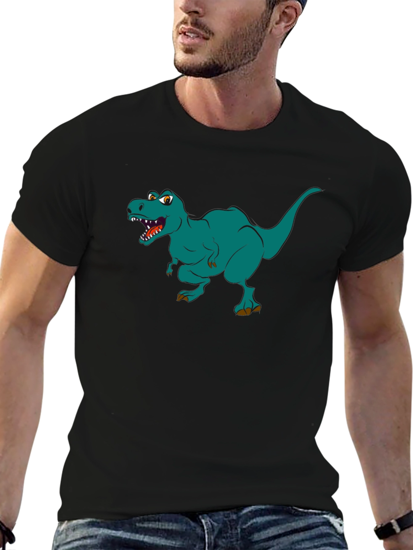 Dino T-Rex Graphic Print Black T-Shirt