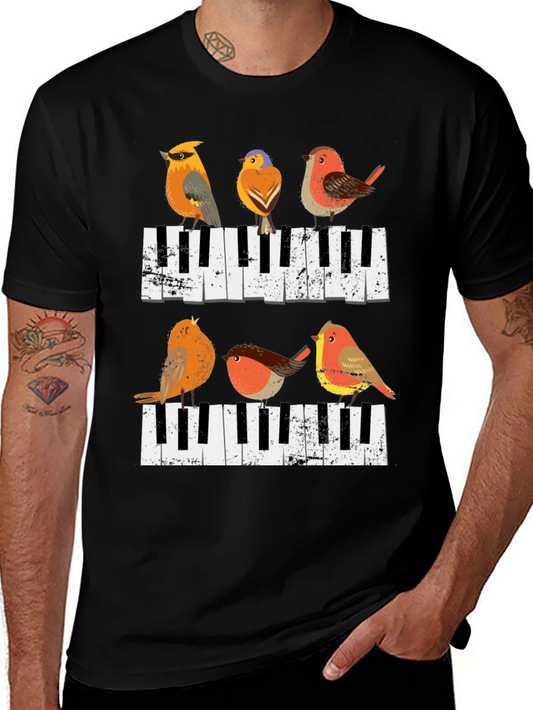 Birds on Piano Keys Graphic Tee
