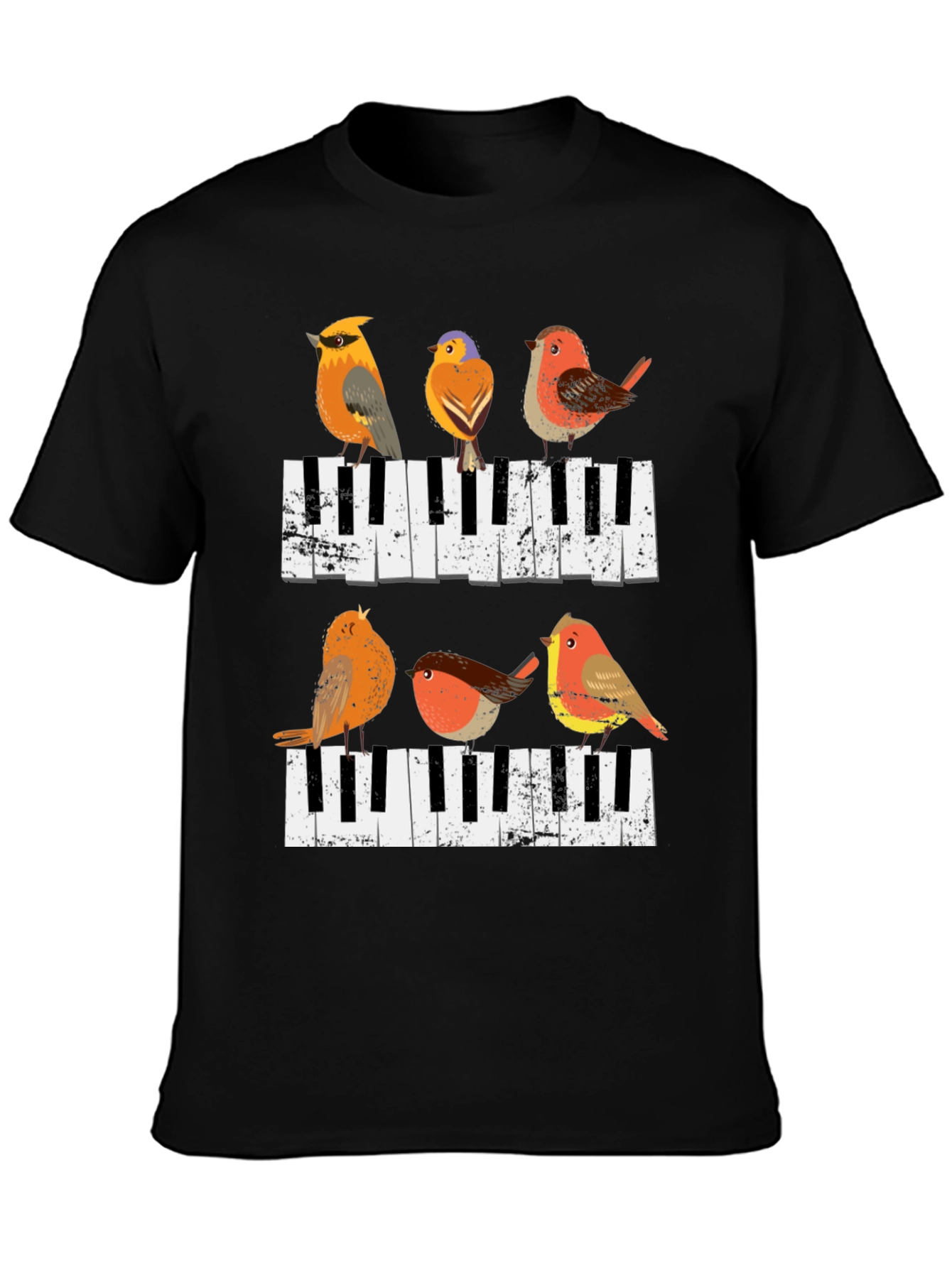 Birds on Piano Keys Graphic Tee