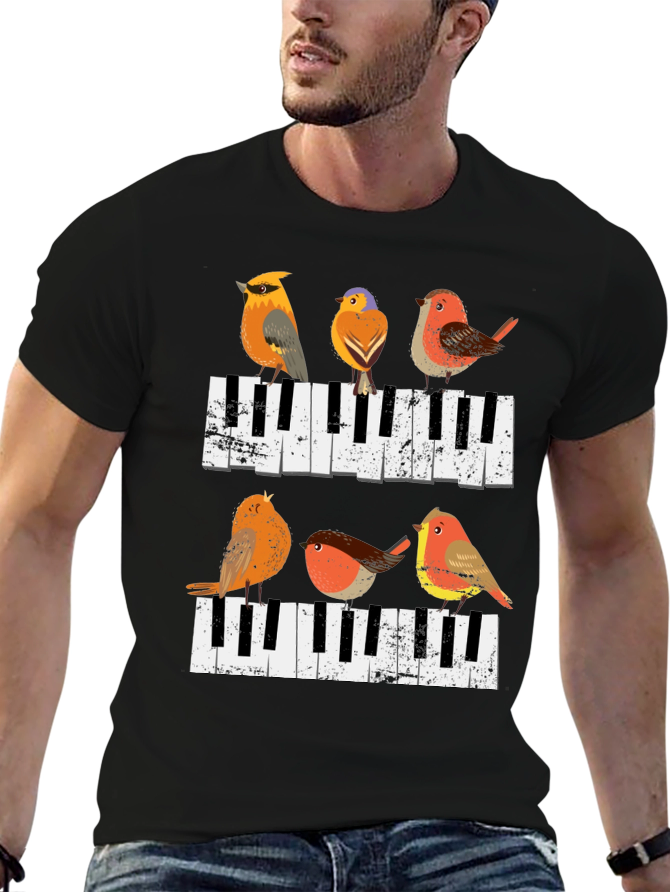 Birds on Piano Keys Graphic Tee