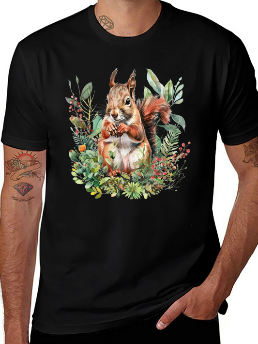Squirrel Floral Print T-Shirt