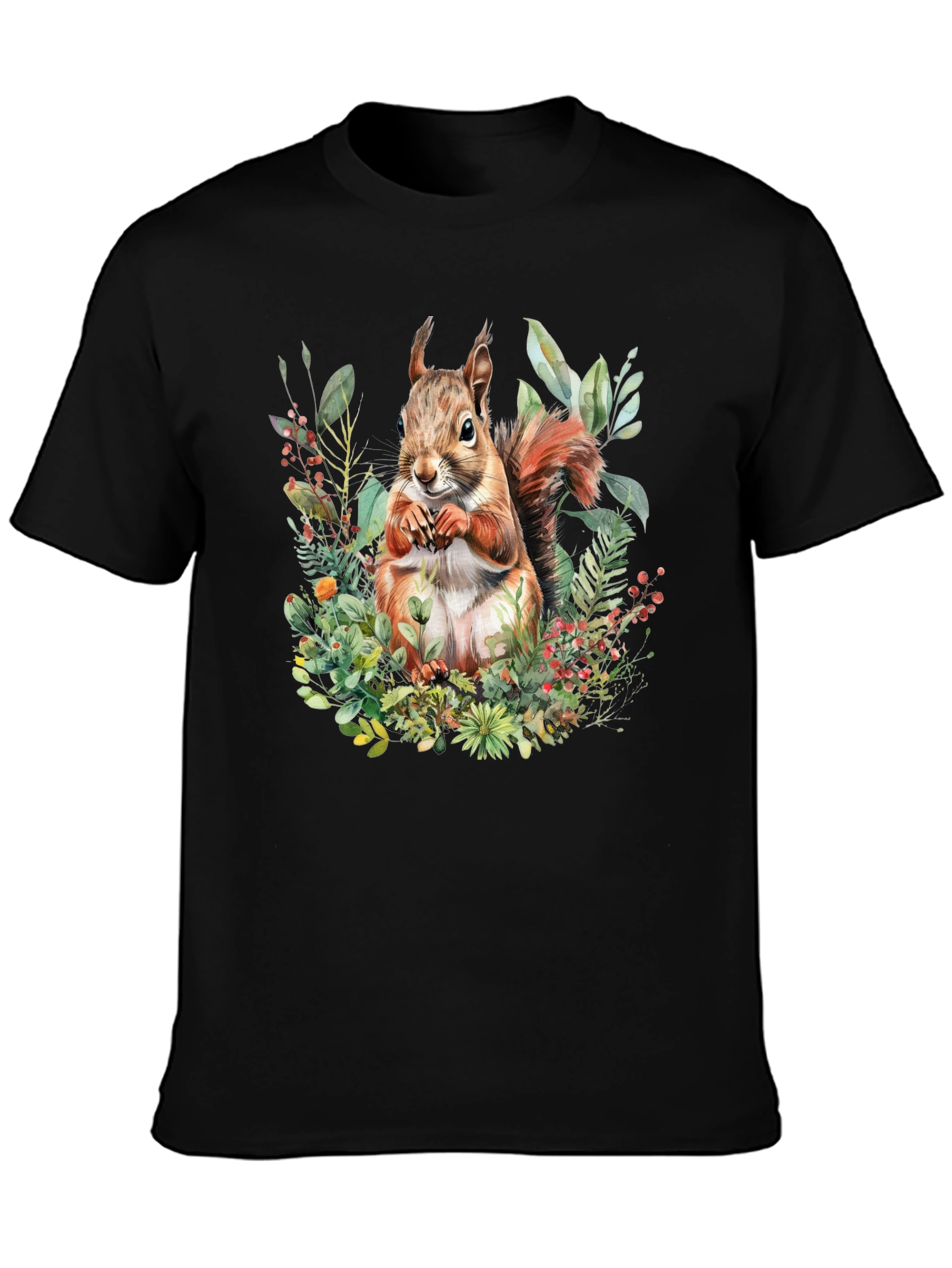 Squirrel Floral Print T-Shirt