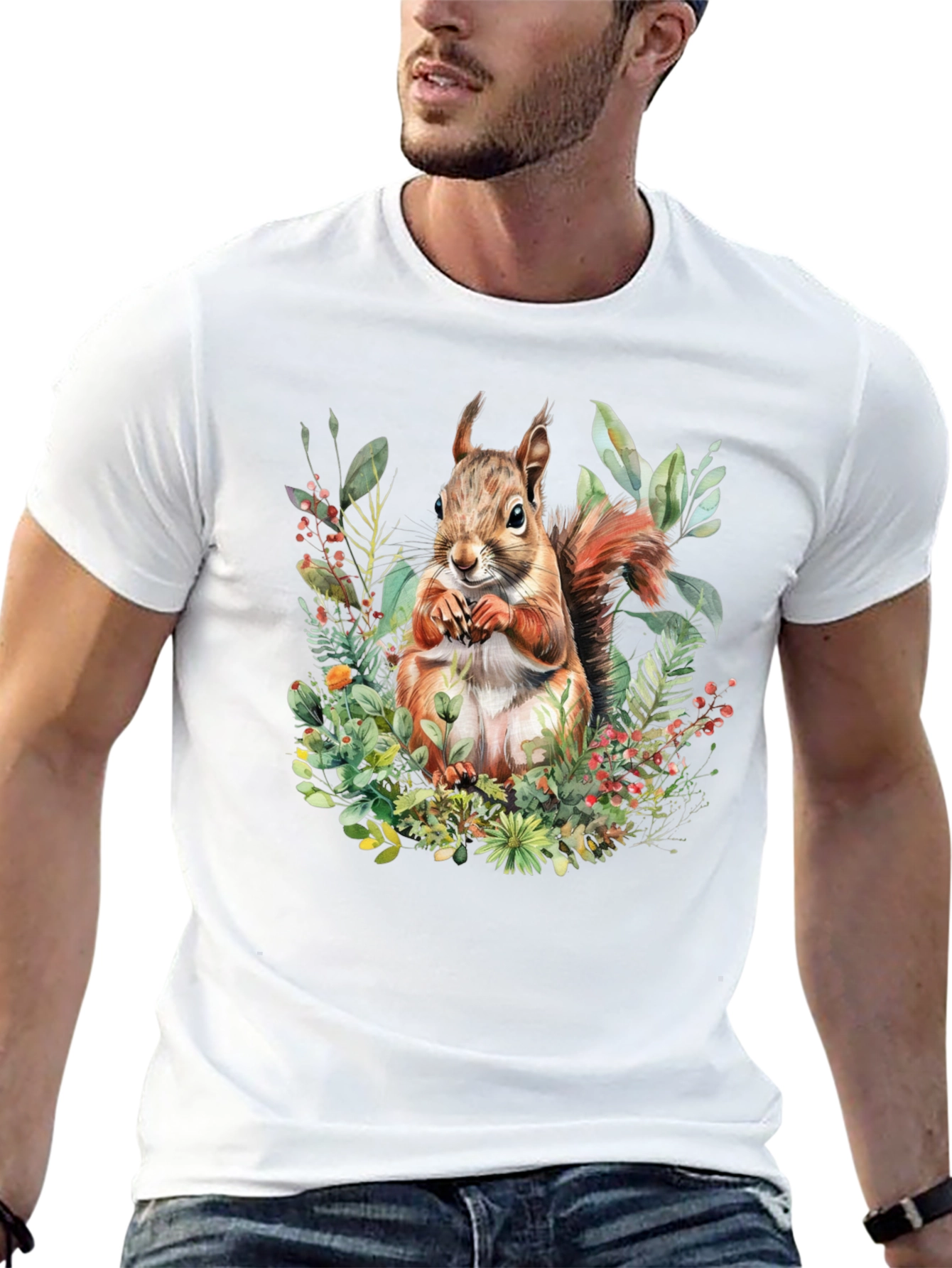 Squirrel Floral Print T-Shirt