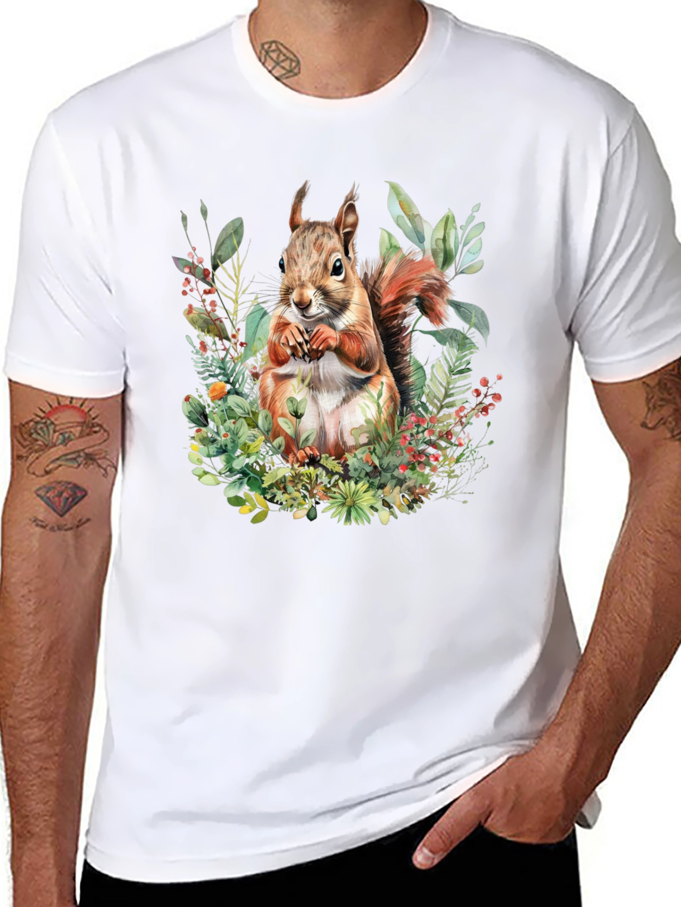 Squirrel Floral Print T-Shirt