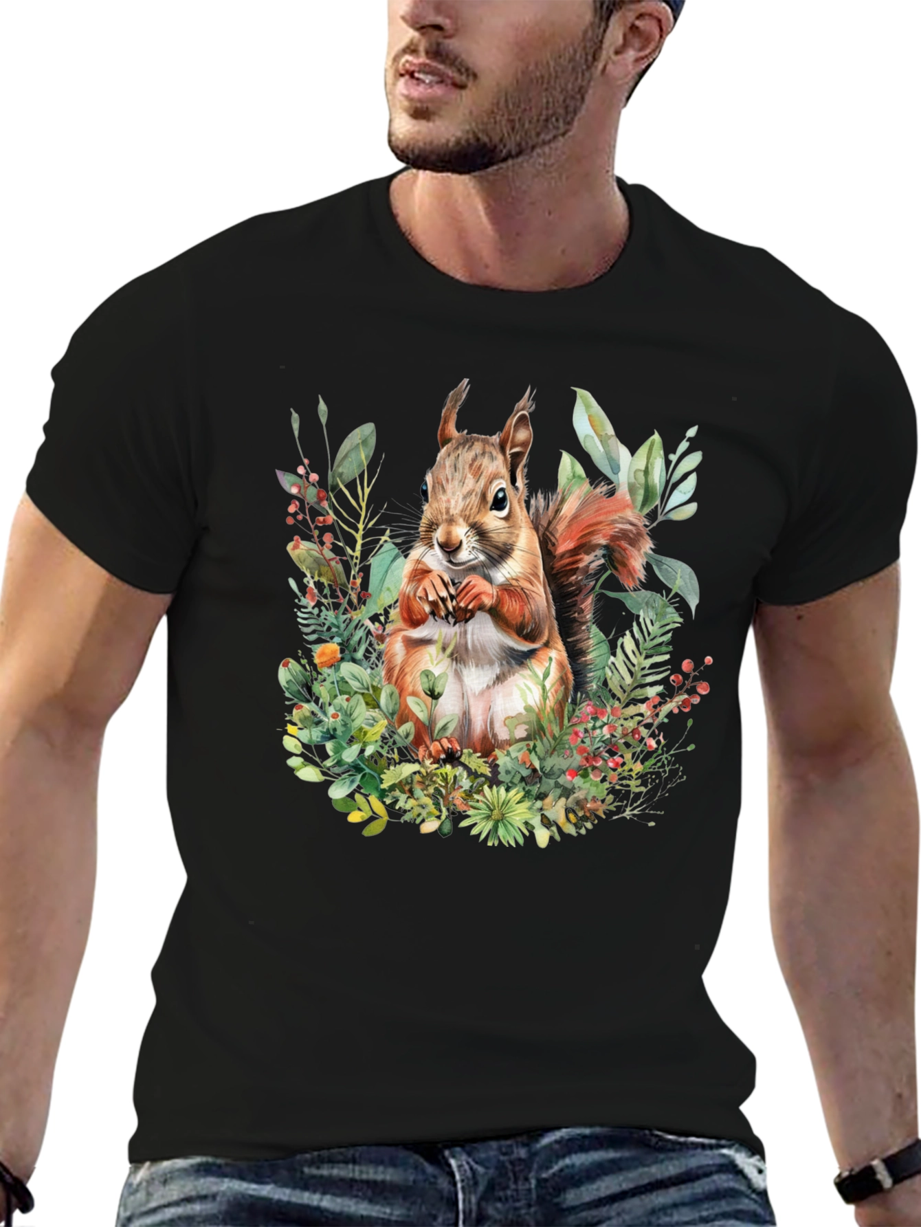 Squirrel Floral Print T-Shirt