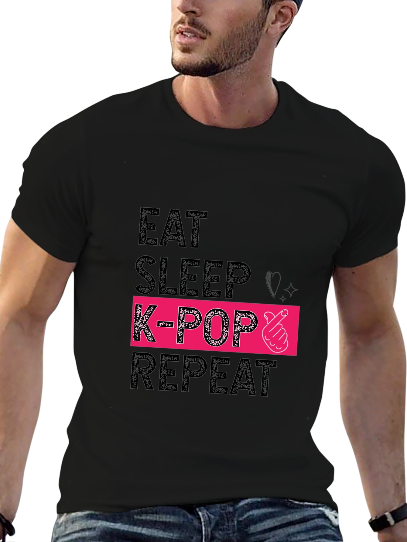 Eat Sleep K-Pop Repeat Black Graphic Tee