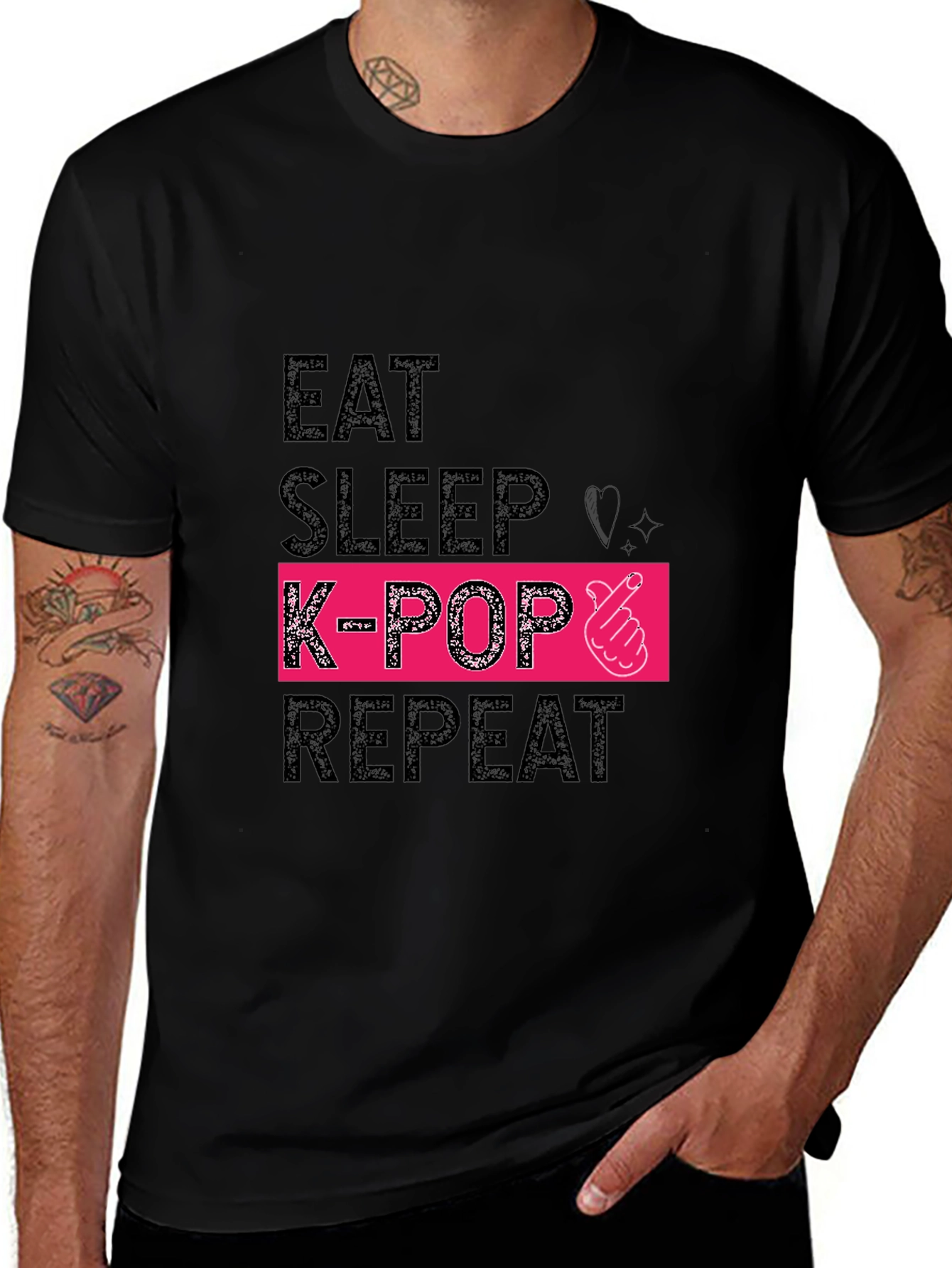 Eat Sleep K-Pop Repeat Black Graphic Tee