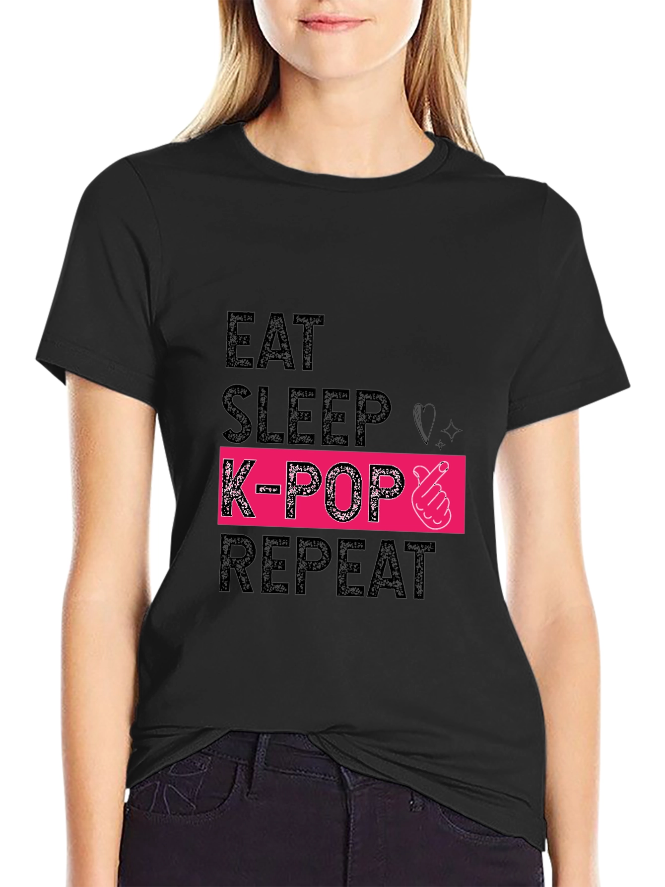 Eat Sleep K-Pop Repeat Black Graphic Tee