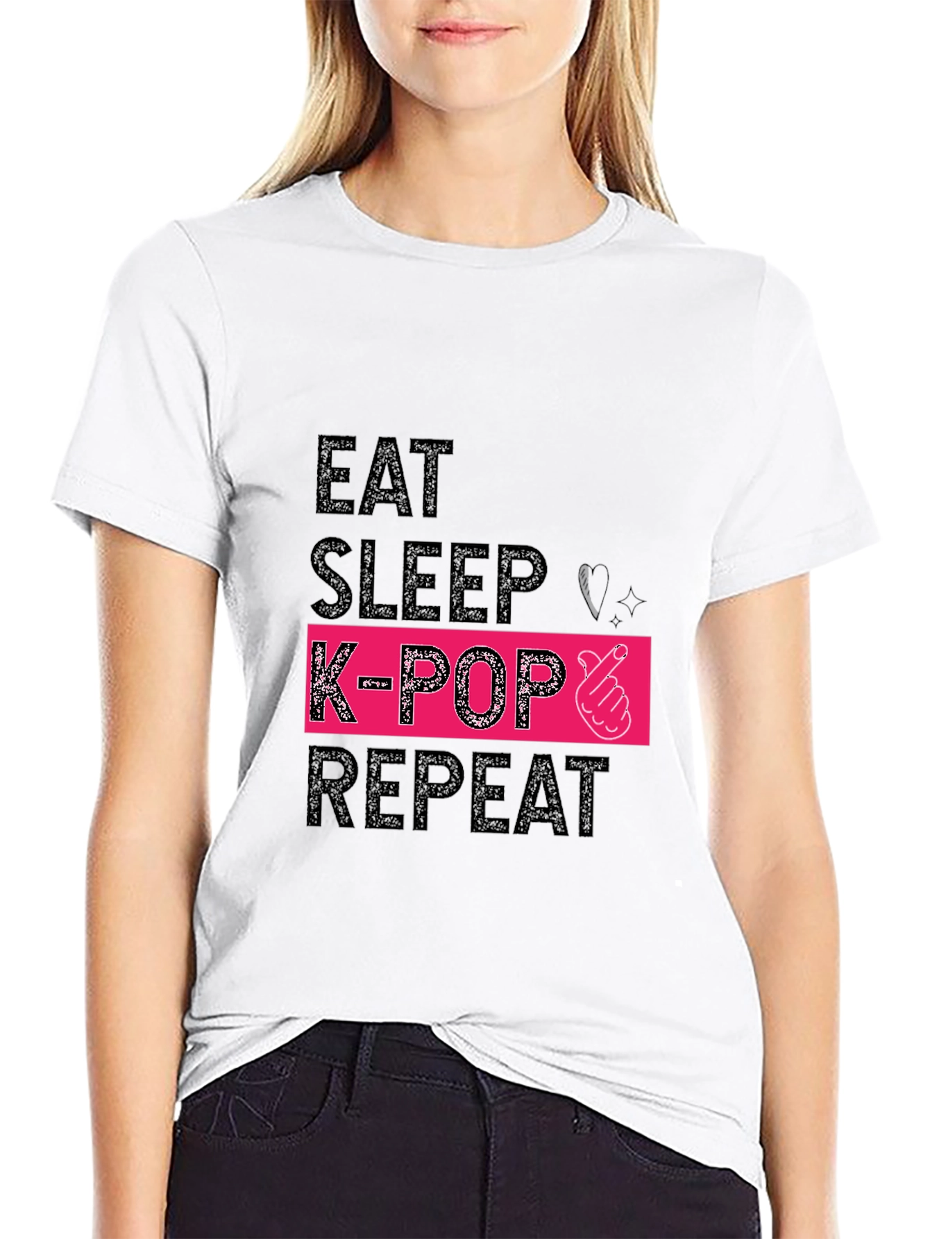 Eat Sleep K-Pop Repeat Black Graphic Tee