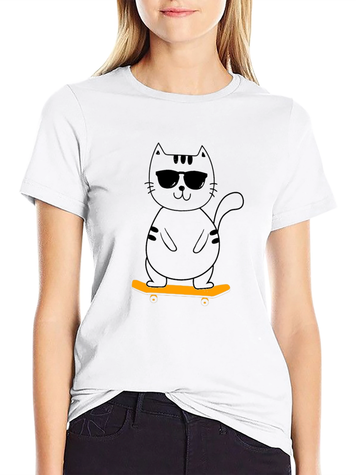 Cool Cat Skateboard Graphic Tee - Black