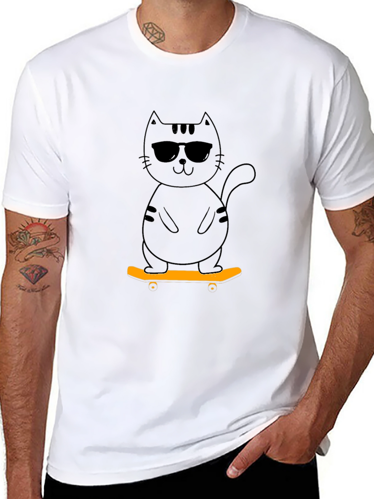 Cool Cat Skateboard Graphic Tee - Black