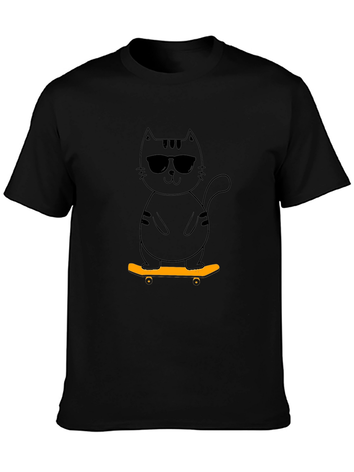 Cool Cat Skateboard Graphic Tee - Black