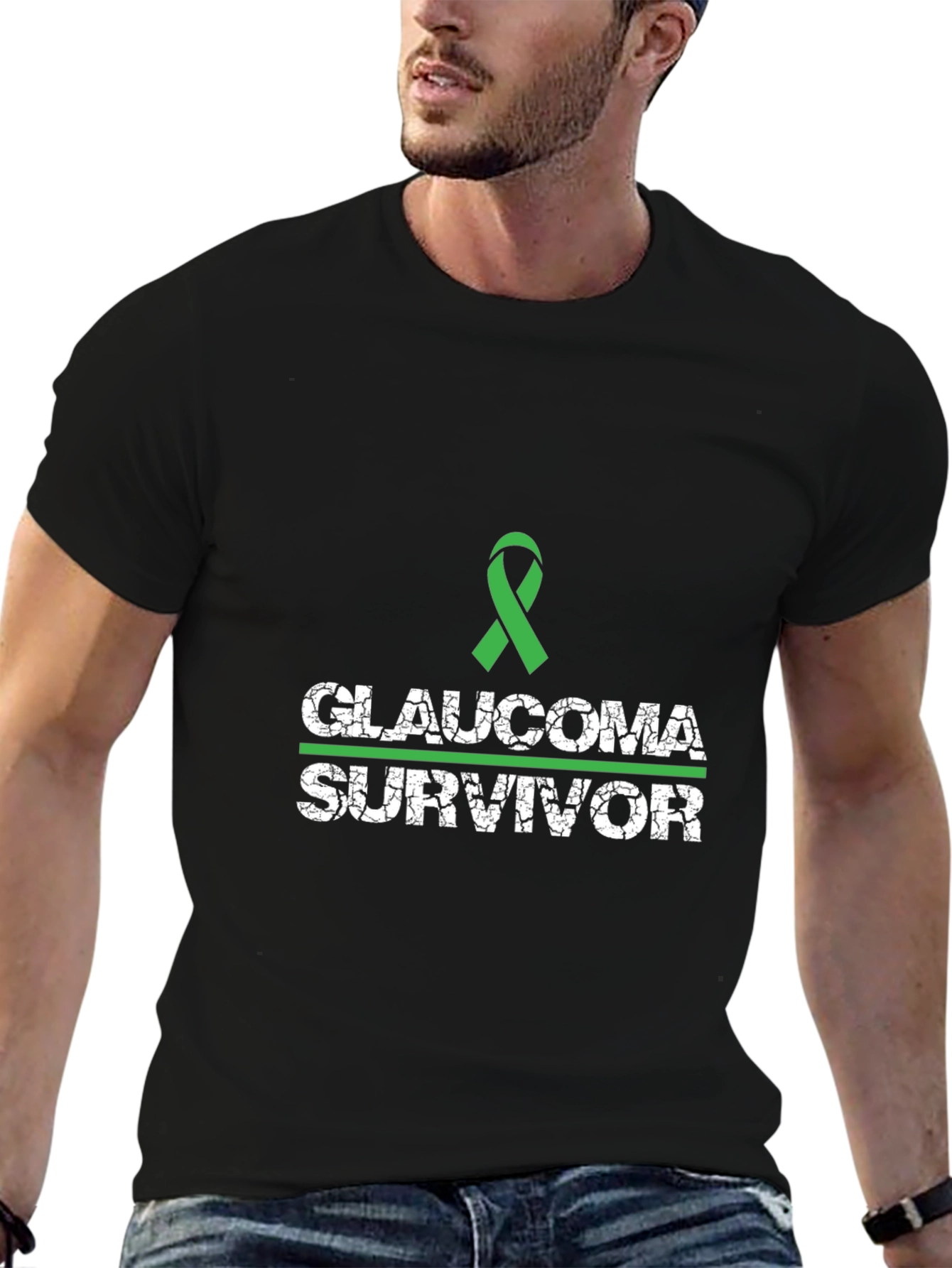Glaucoma Survivor Black T-Shirt - Awareness Ribbon Design