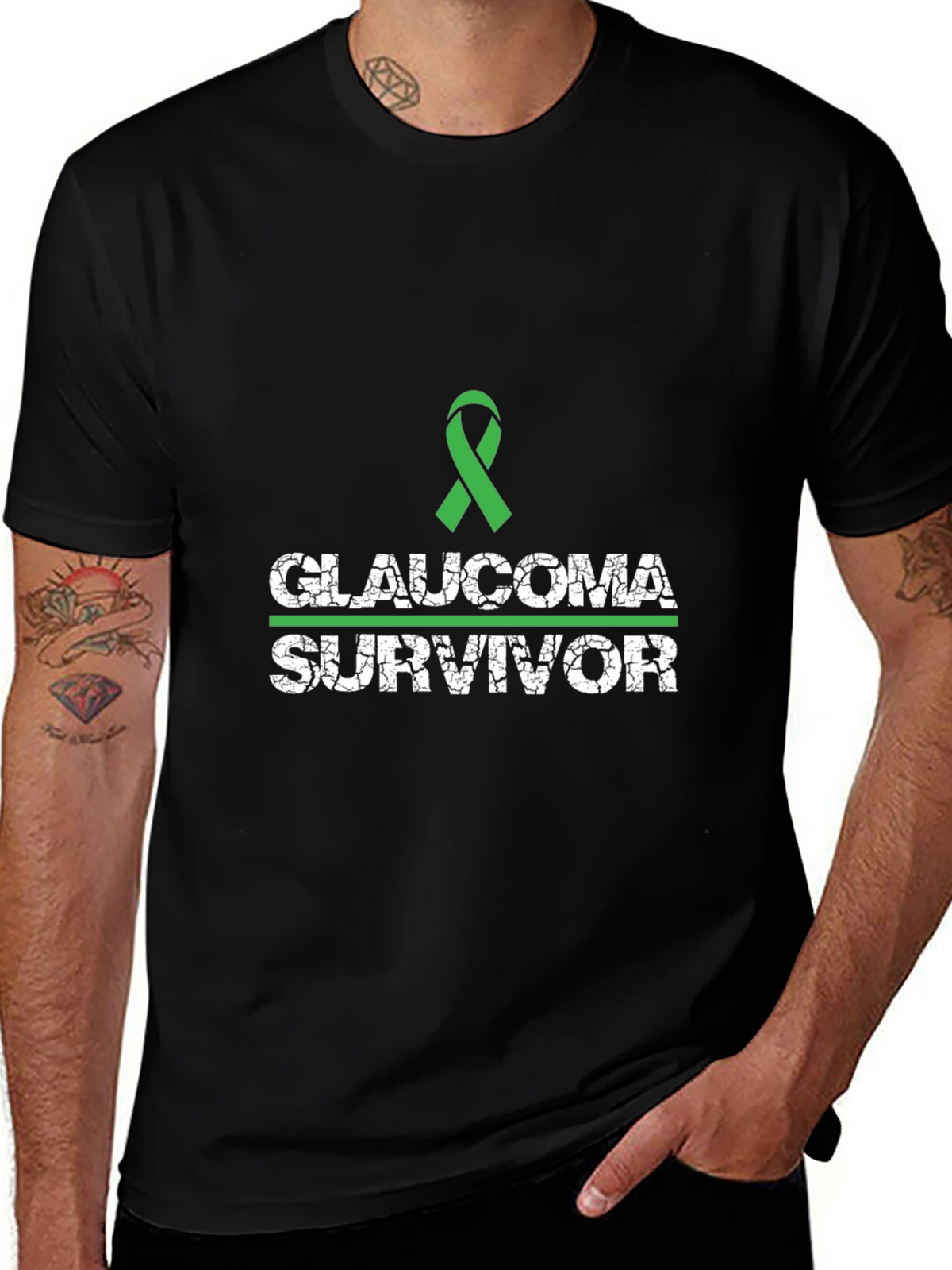 Glaucoma Survivor Black T-Shirt - Awareness Ribbon Design