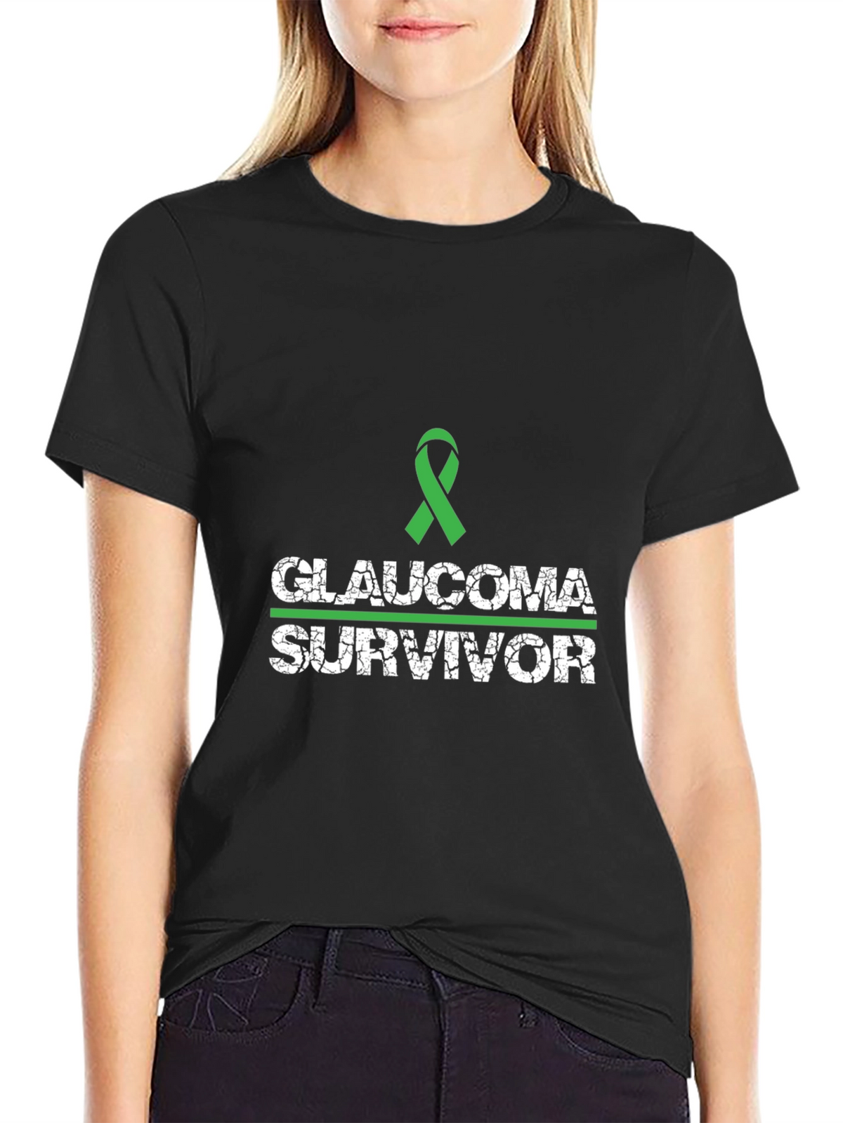 Glaucoma Survivor Black T-Shirt - Awareness Ribbon Design