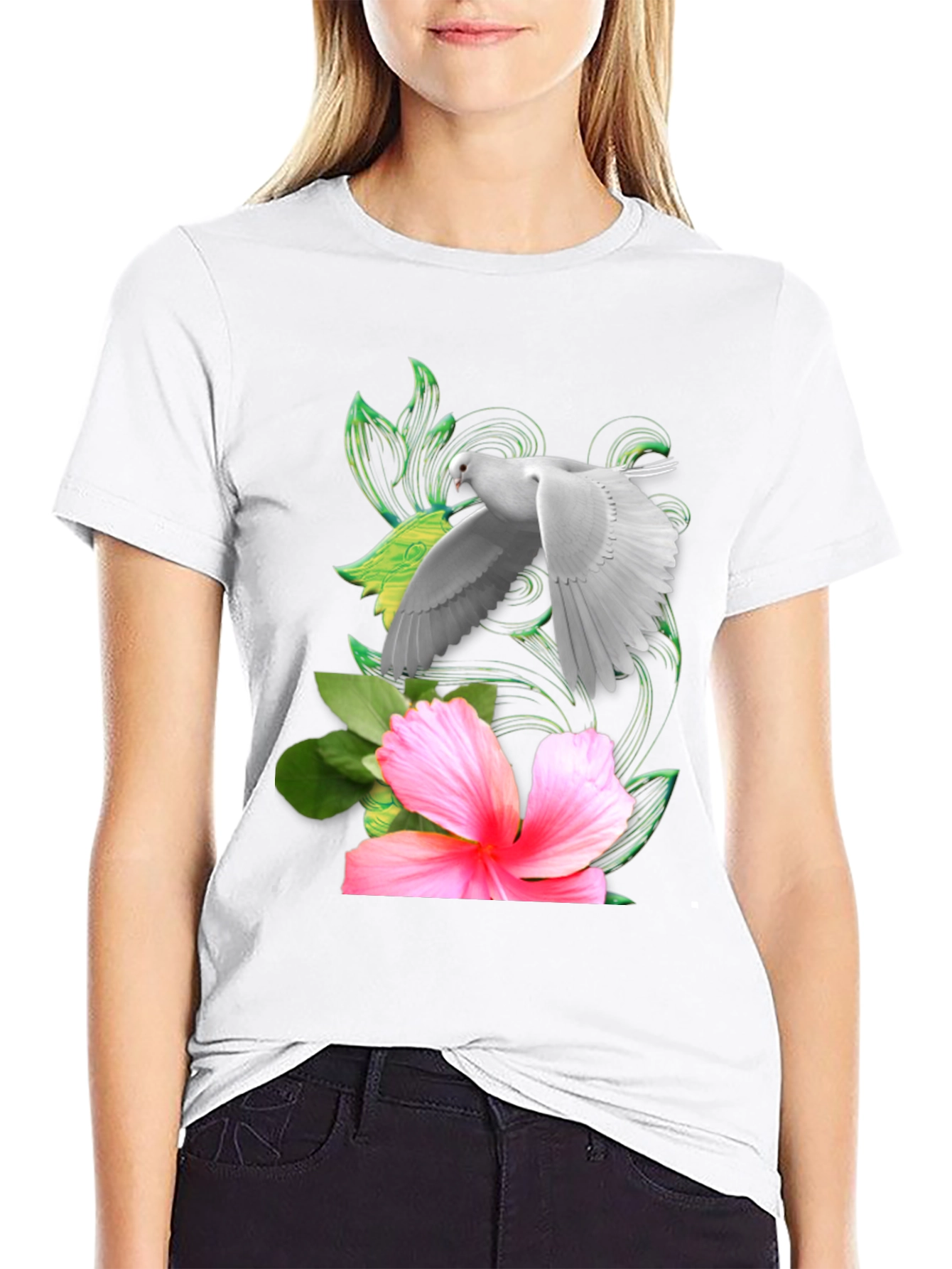 Dove & Hibiscus Graphic T-Shirt