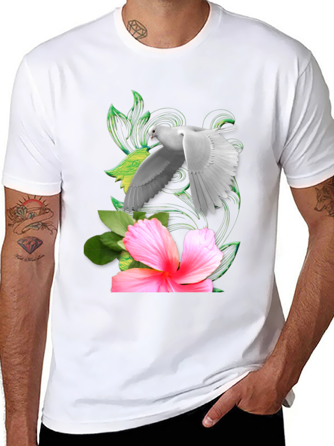 Dove & Hibiscus Graphic T-Shirt