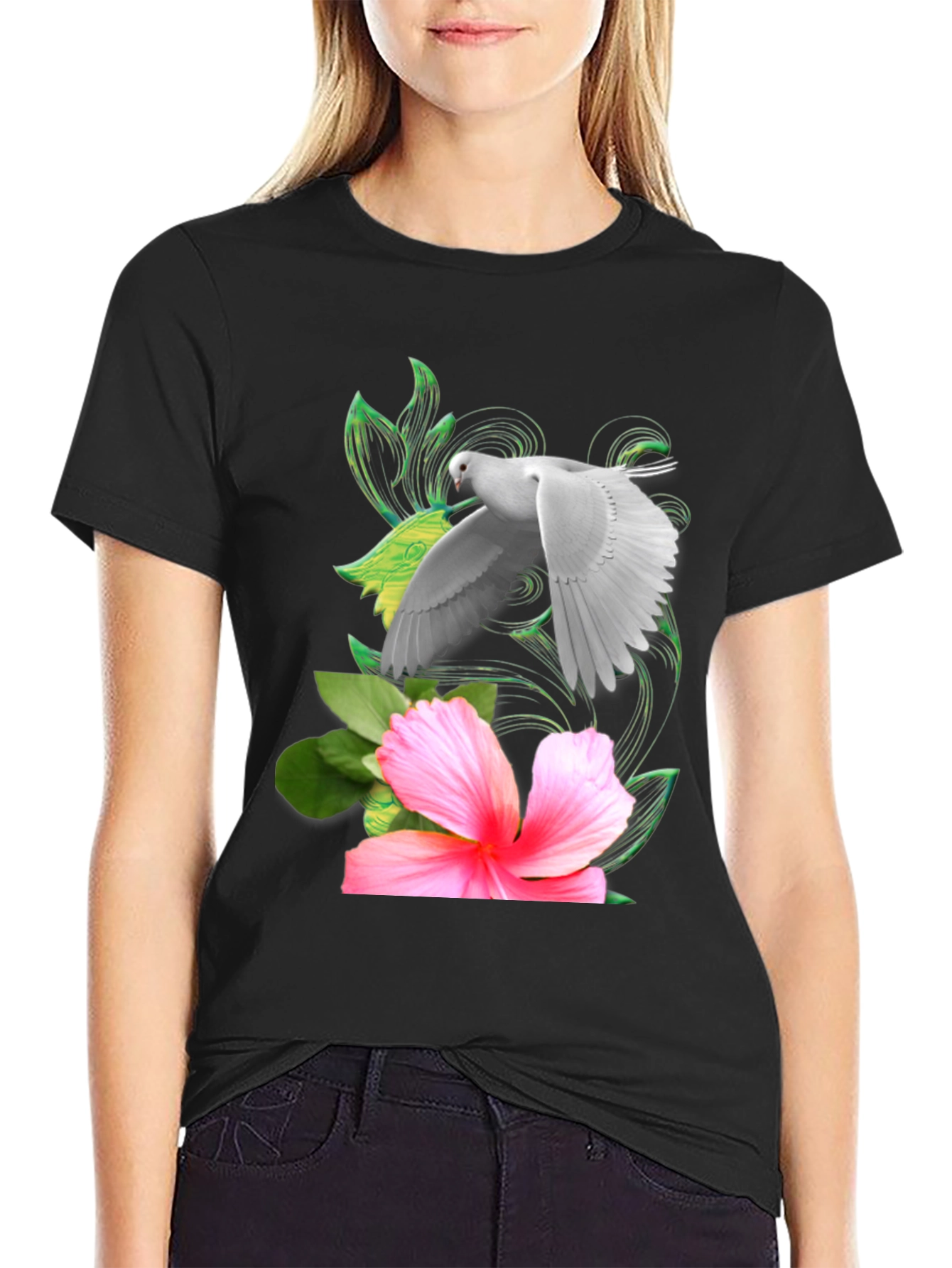 Dove & Hibiscus Graphic T-Shirt
