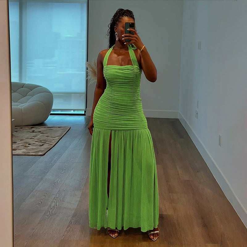 Women's Sexy Solid Color Neck Stitching Maxi Dress
