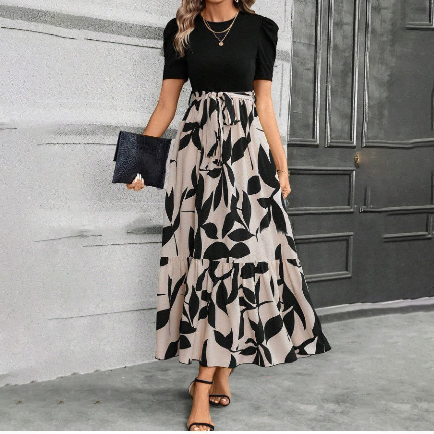 Women's Casual Elegant Floral Print Round Neck Short Sleeve A-Line Dress