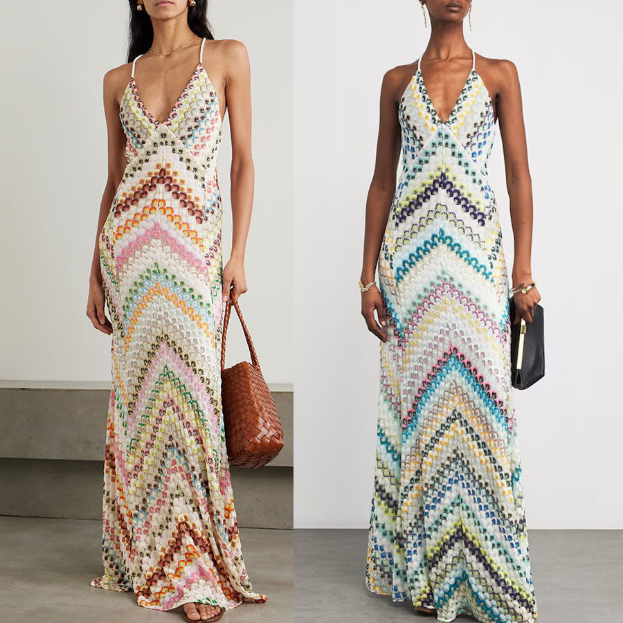 Women's Vacation Printed Strap Maxi Dress