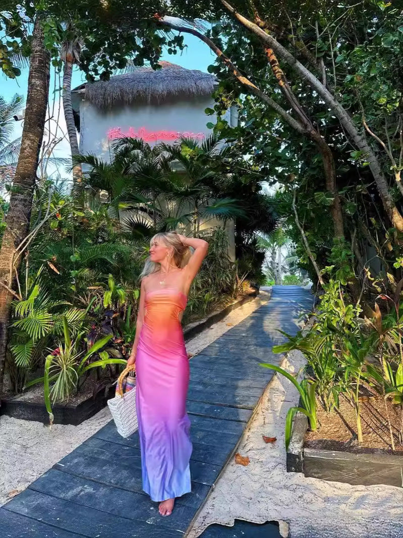 Women's Sexy Gradient Strapless Maxi Dress