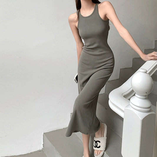 Women's Solid Color Sleeveless Bodycon Dress, High Waist