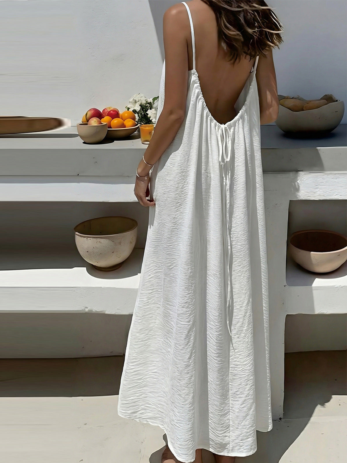 Women's Vacation Casual Simple Solid Color Sleeveless Backless Loose Dress