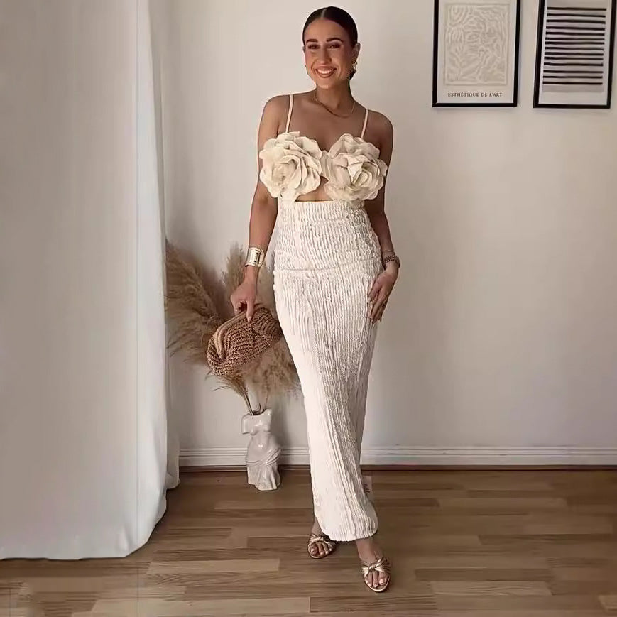 Women's Sexy Vacation Floral Decoration Hollow-Out Sleeveless Slim Fit Dress