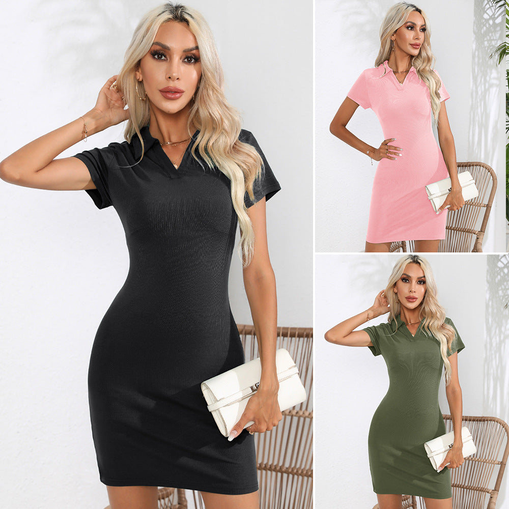 Women's Summer Casual Solid Color V-Neck Short Sleeve Mini Dress