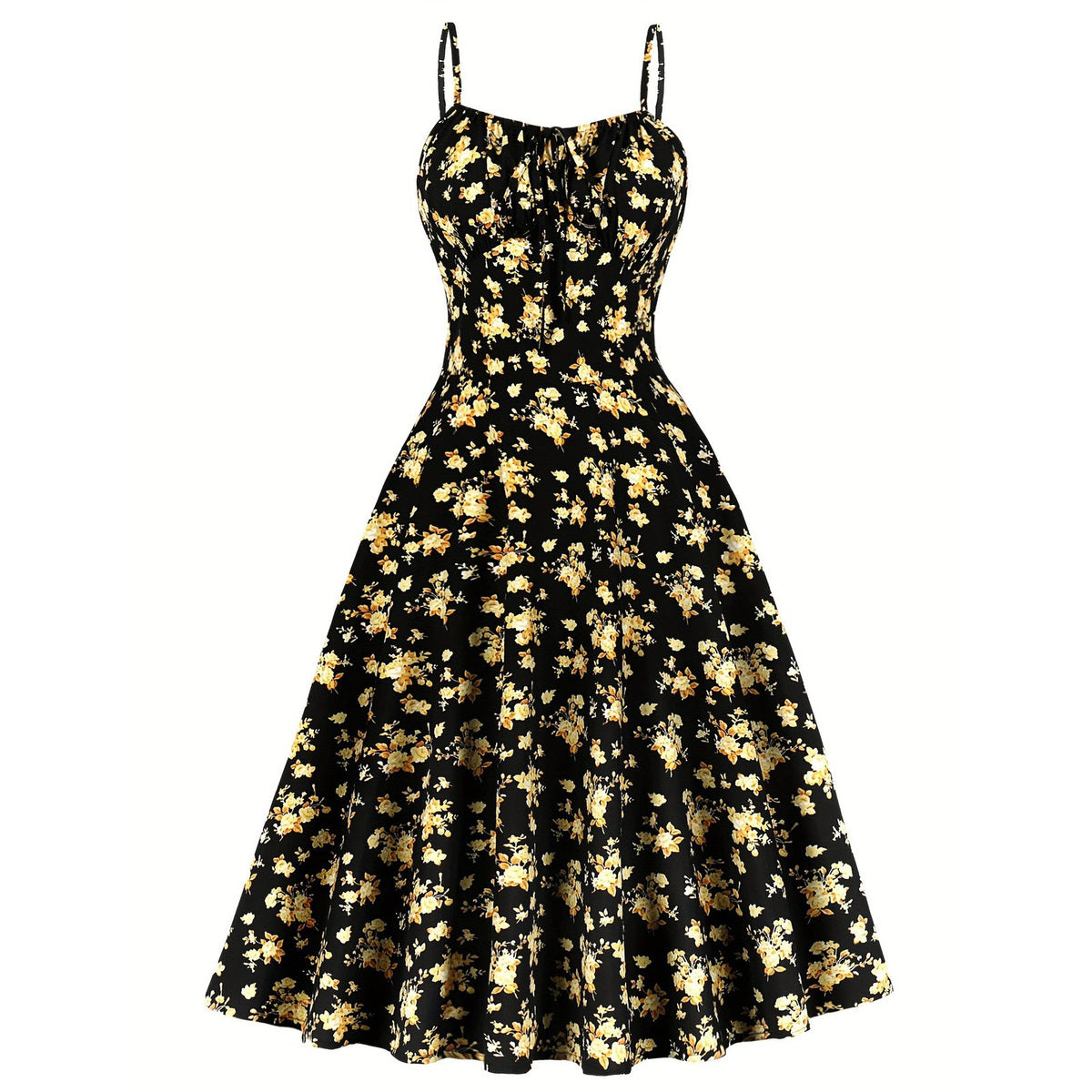 Women's Elegant Floral Printed Spaghetti Strap Loose Dress