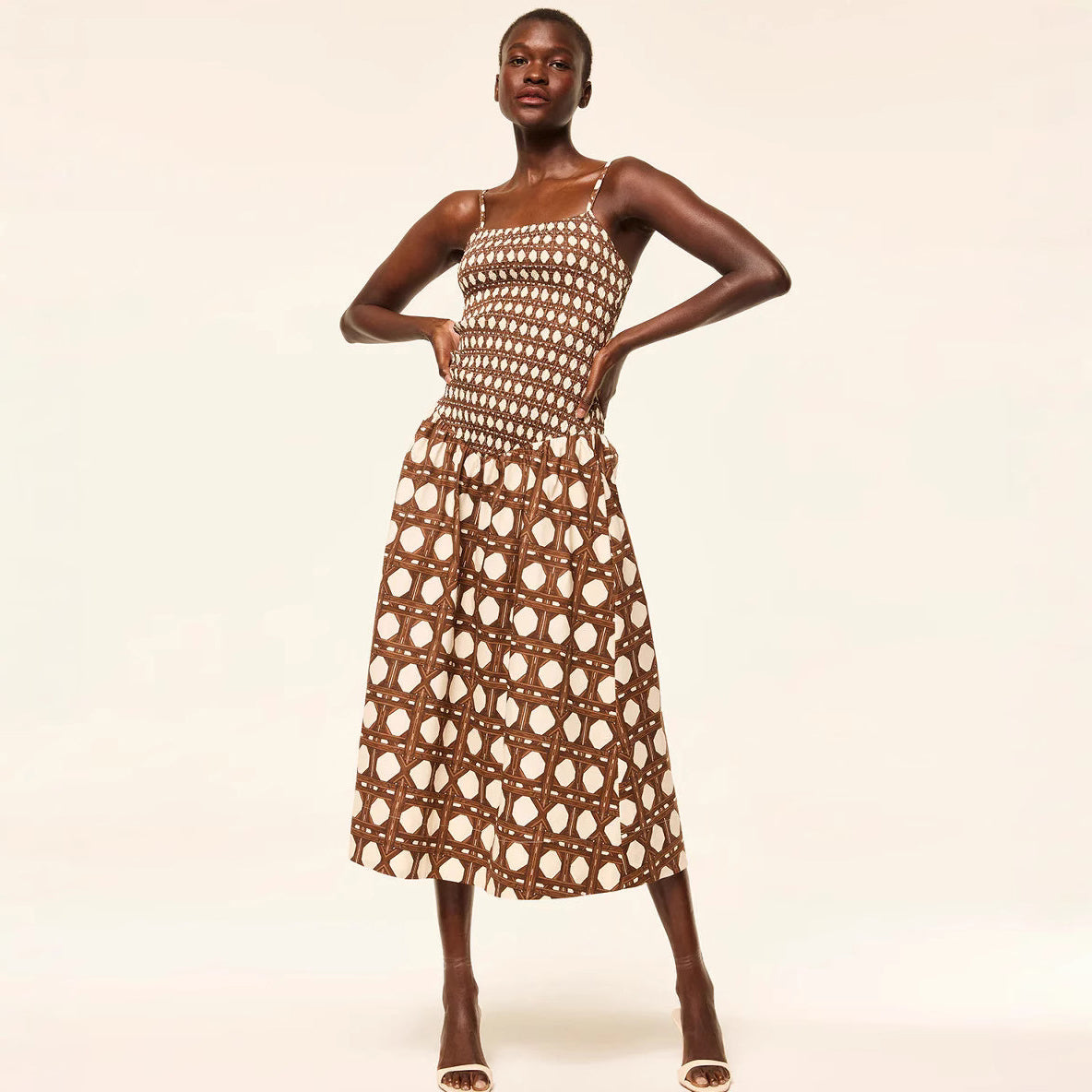 Women's Summer Vacation Style Printed Sling Midi Dress