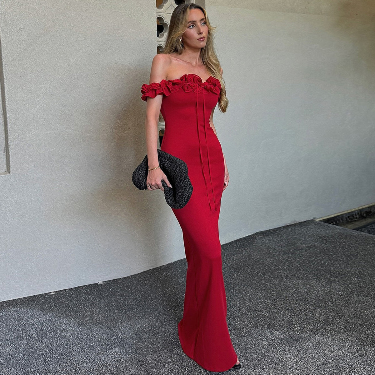 Women's Summer Sexy Off-Shoulder Ruffled Bodycon Maxi Dress