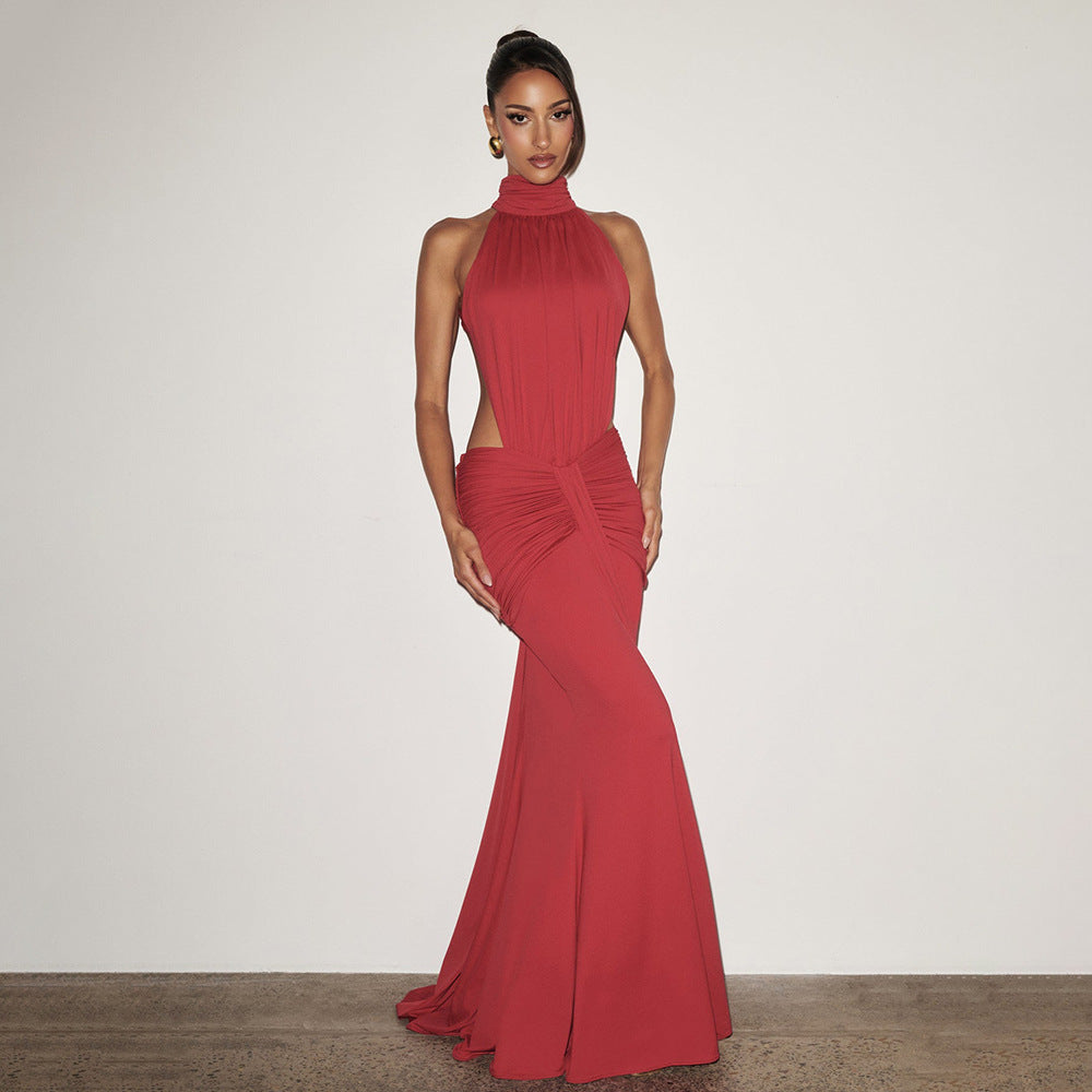 Women's Sexy Elegant Spring Solid Color Sleeveless Backless Fishtail Dress