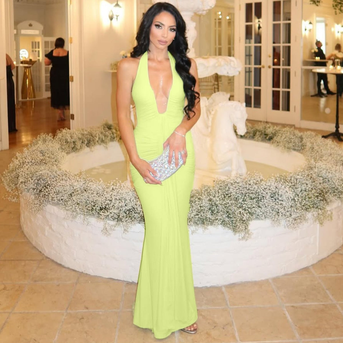Women's Sexy Halter-Neck Backless Maxi Dress, Solid Color