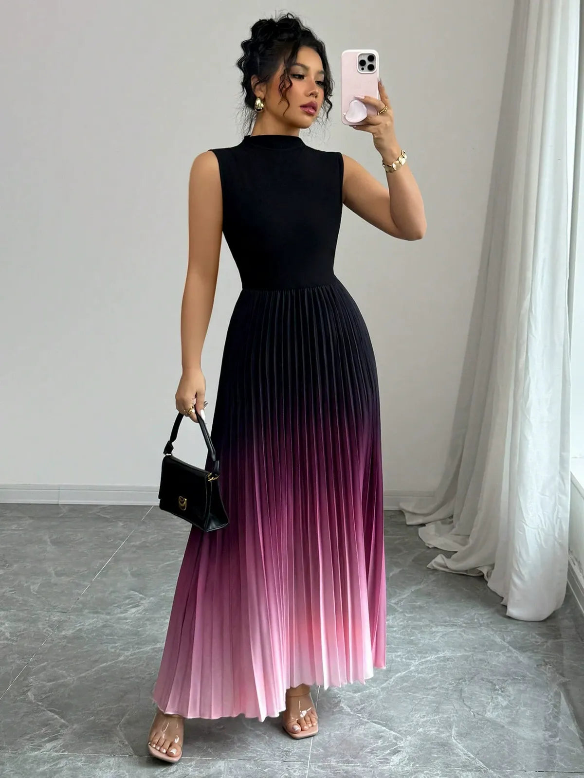 Women's Sexy Gradient Sleeveless Pleated Maxi Dress