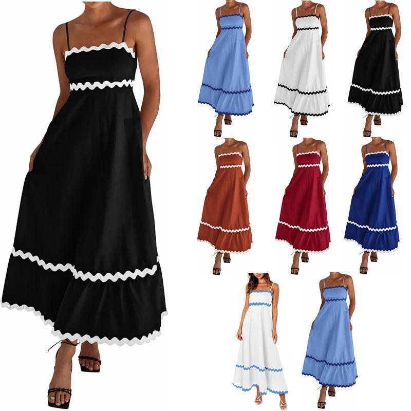 Women's Casual Summer Vacation Wave Color Blocking Maxi Sun Dress