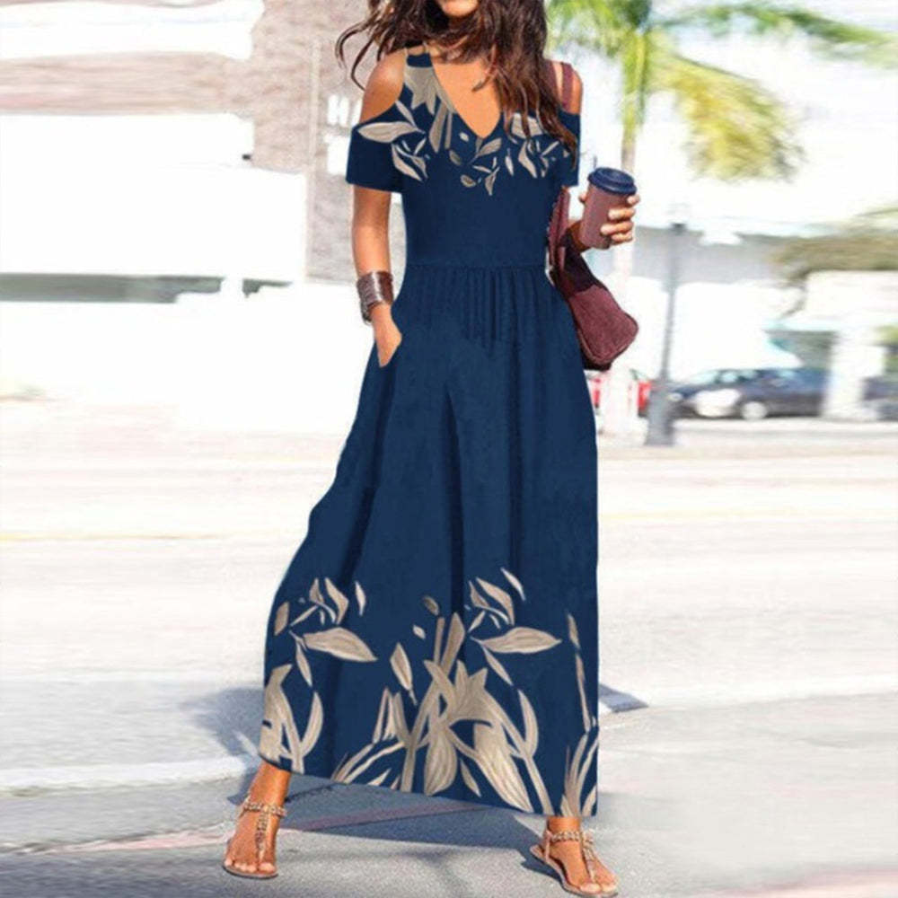 Women's Casual Polka Dot Floral Printed Short Sleeve Maxi Dress