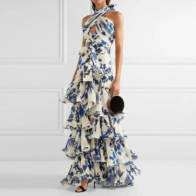 Summer Bohemian Halter Backless Maxi Dress, with Geometric