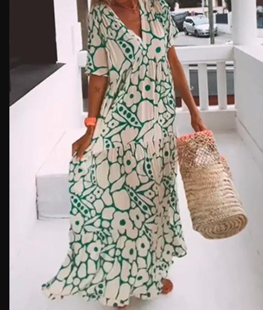 Women's Summer Casual Geometric Print Deep V Maxi Dress
