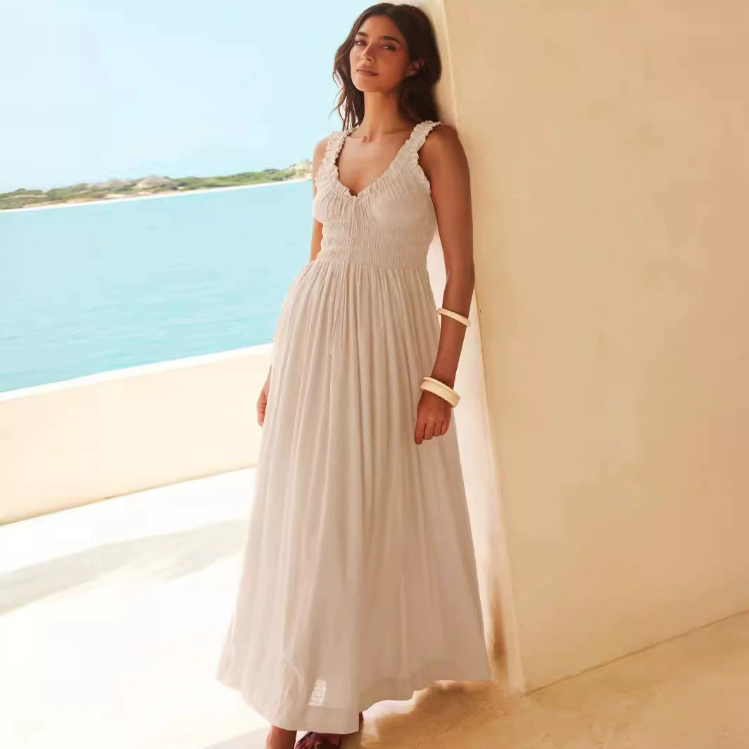 Women's Casual Solid Vacation Maxi Dress, French Style