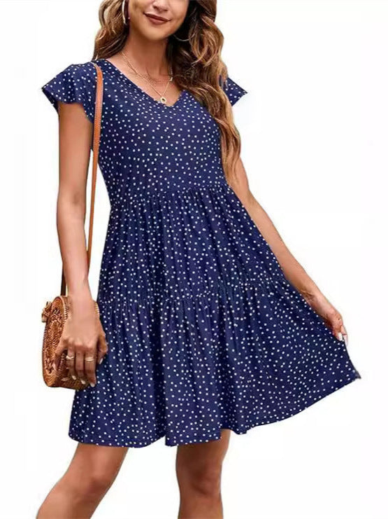 Women's Summer Casual Tiny Flower Print V-Neck Mini Floral Dress